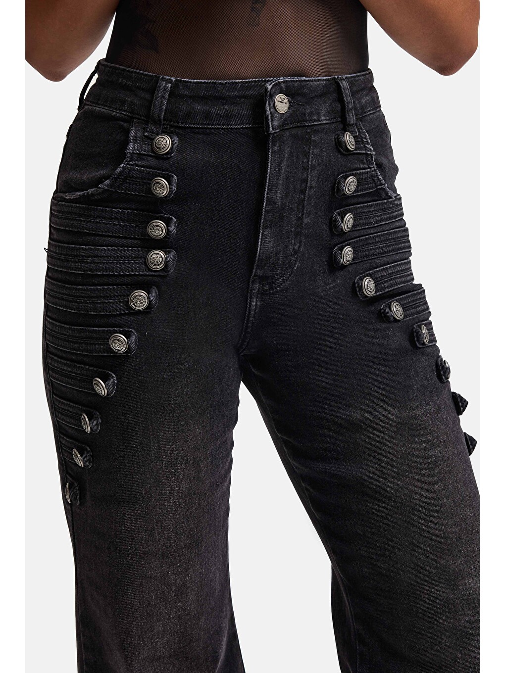 Kadın Siyah Flare Fit Özel Tasarım Denim Jean-2