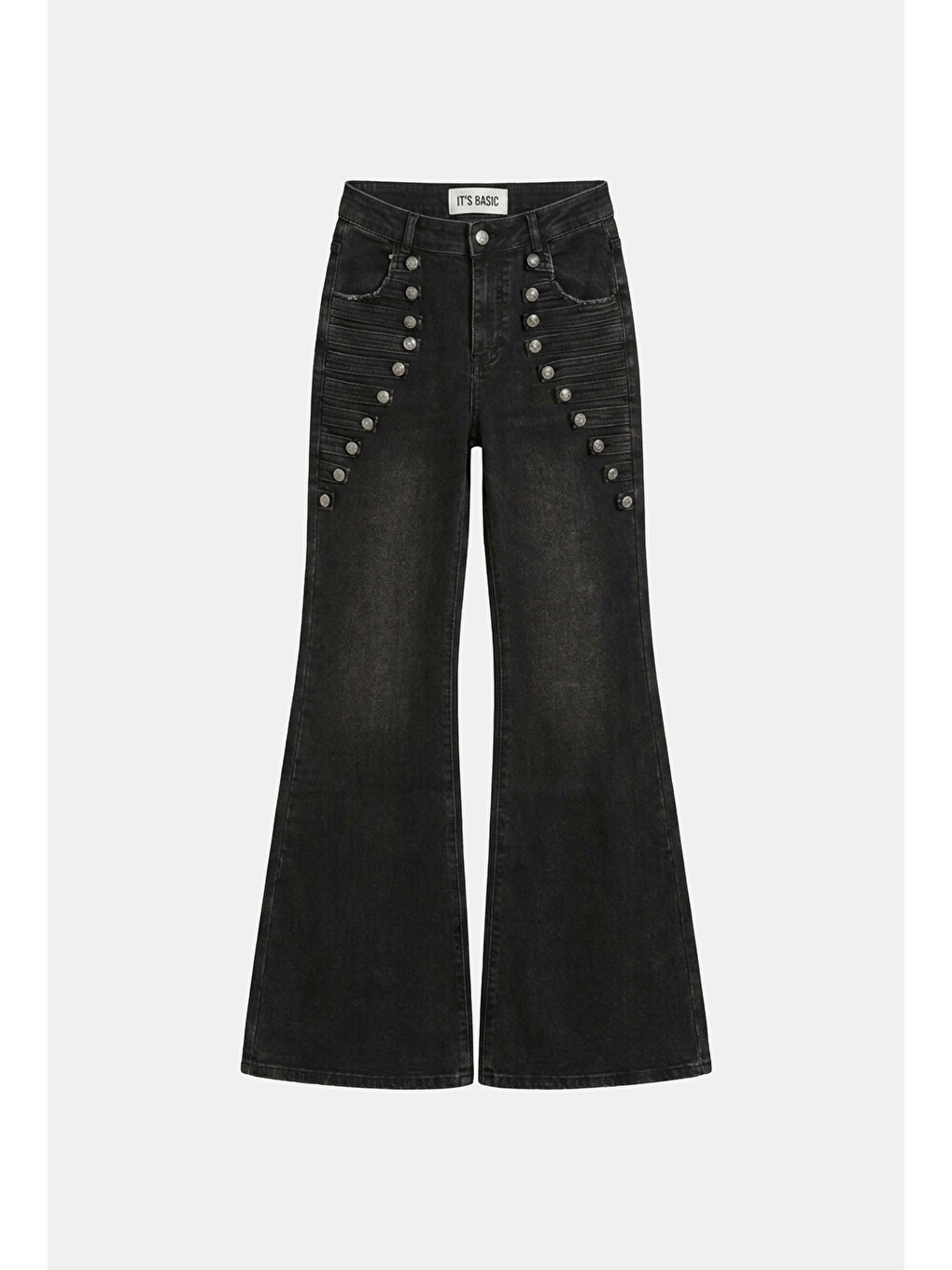 Kadın Siyah Flare Fit Özel Tasarım Denim Jean-4