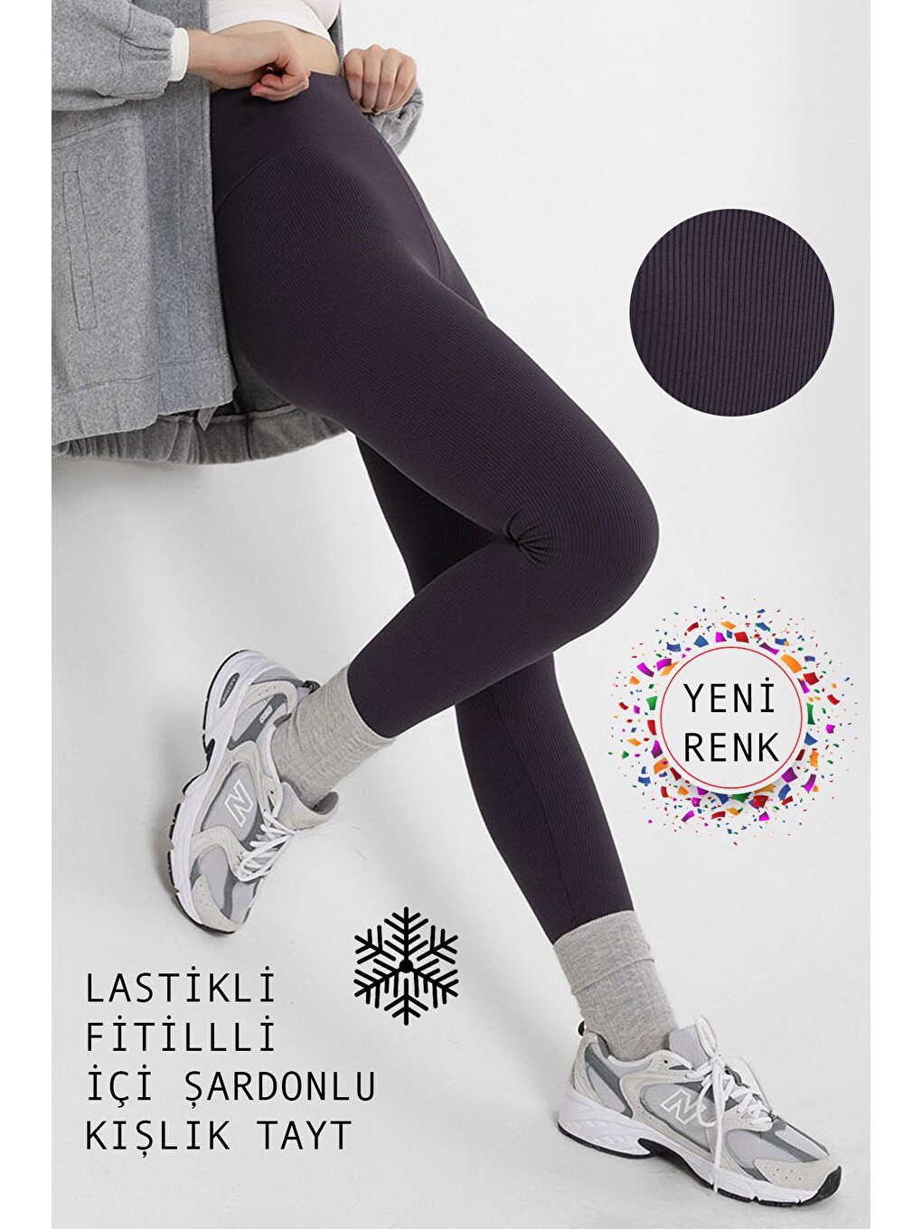 Gri içi polarlı, LASTİKLİ, şardonlu, Fitilli, Toparlayıcı interlok Kışlık Örme Tayt @Verona