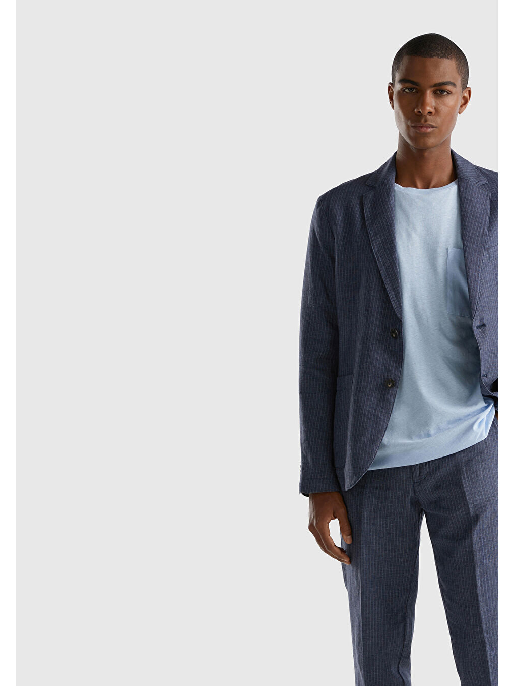 İndigo Keten Karışımlı Cebi Biyeli Erkek Pantolon-4