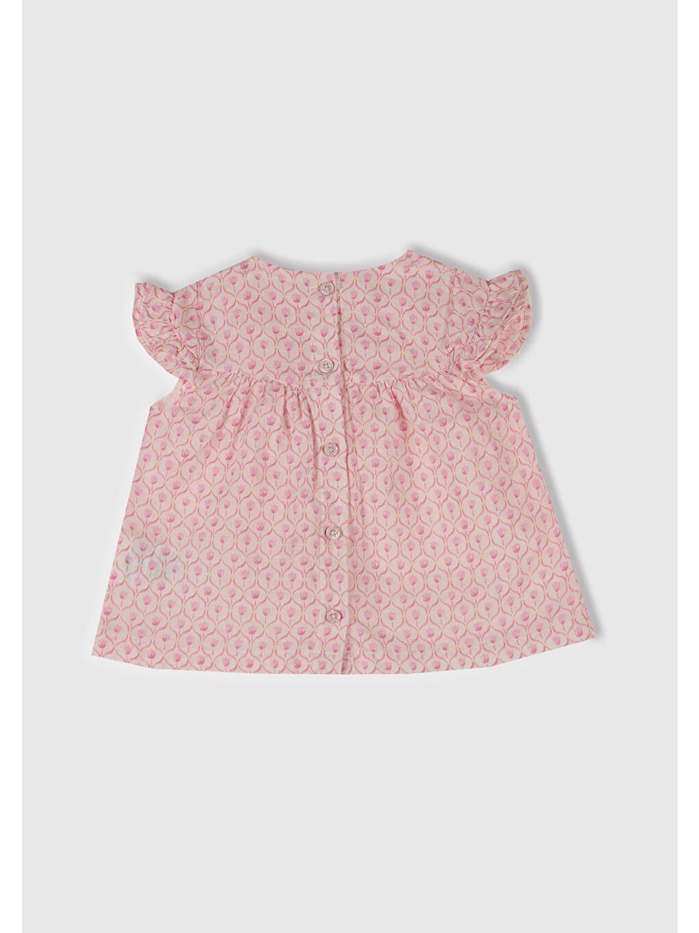 Bebek Toz Pembe Tamamı Desenli Kolu Fırfırlı Arkası Düğmeli Gömlek-2
