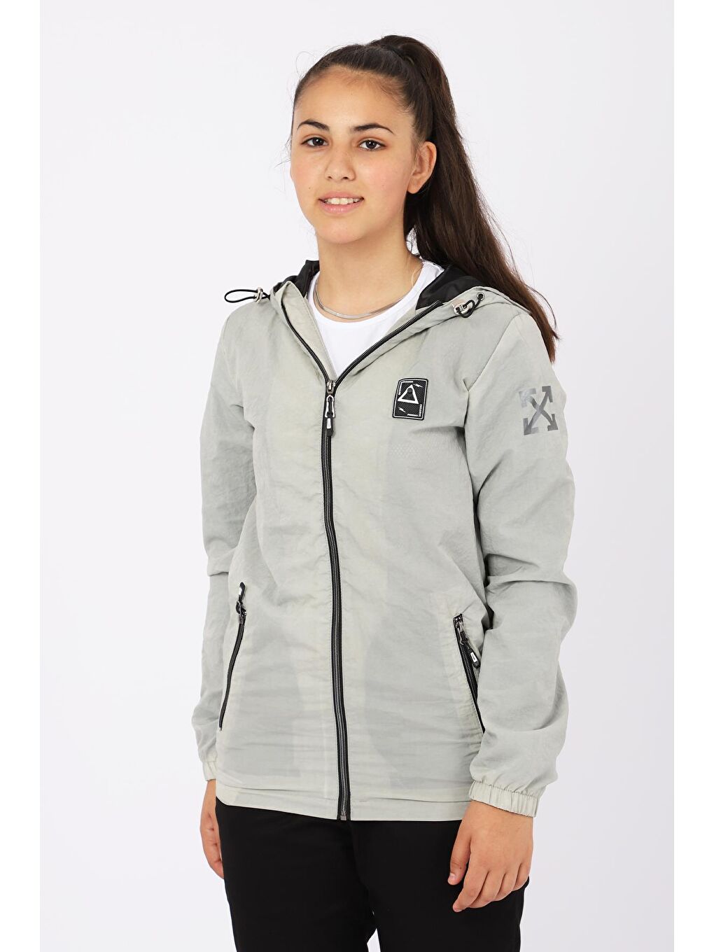 Bej Kapüşonlu Su Geçirmez Kız Çocuk Yağmurluk Mont