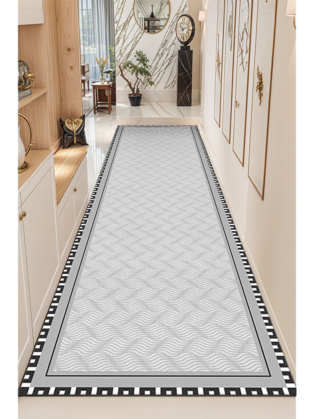 Gri Dekoratif Soft Modern Kaymaz Yıkanabilir Salon Halısı Mutfak Halısı Koridor Halısı Yolluk-4