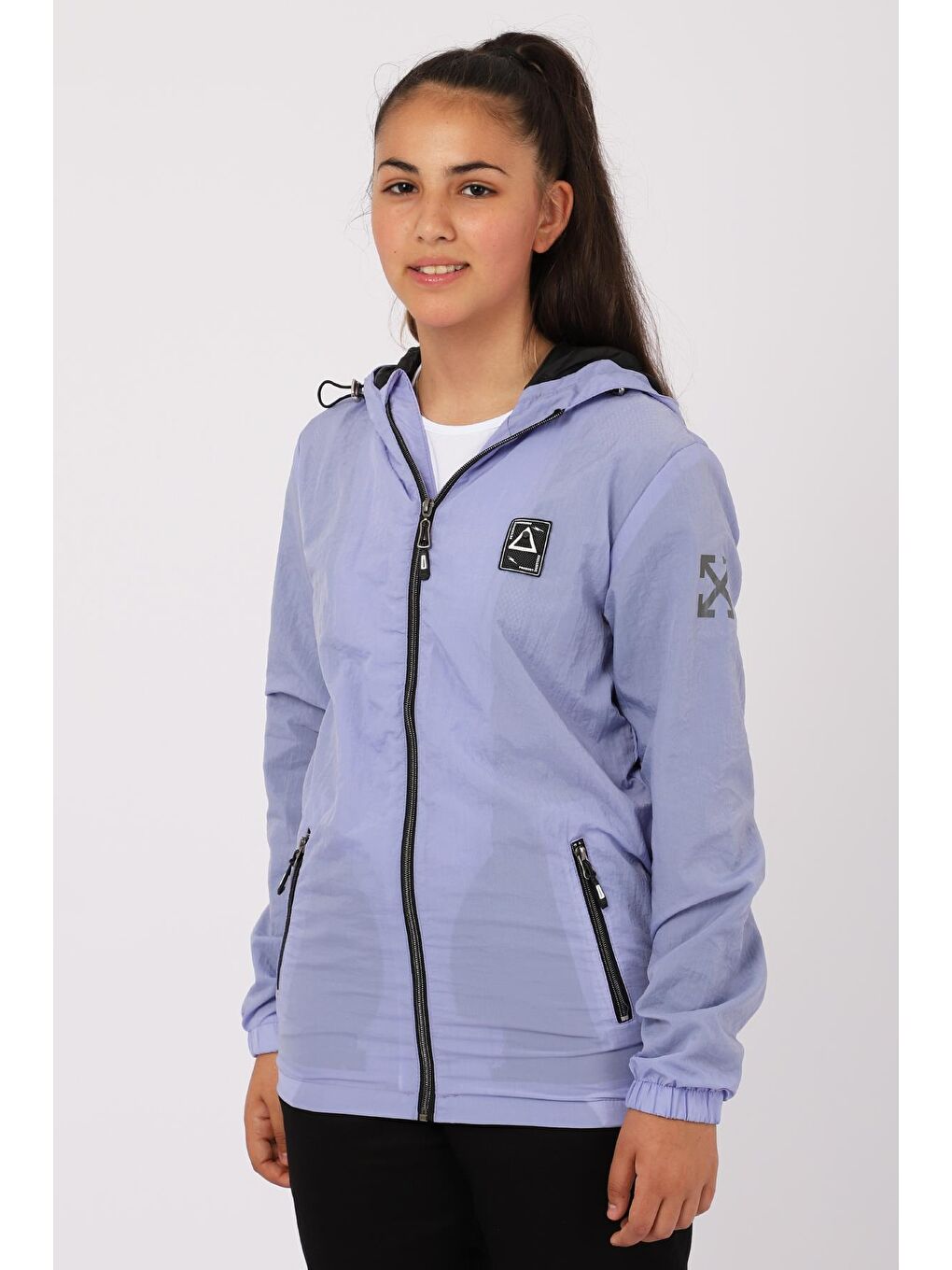 Lila Kapüşonlu Su Geçirmez Kız Çocuk Yağmurluk Mont