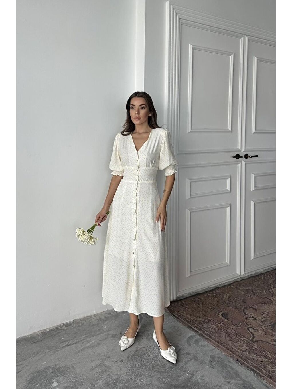 Sarı Arka Ve Bel Ucu Gipeli Elbise-1