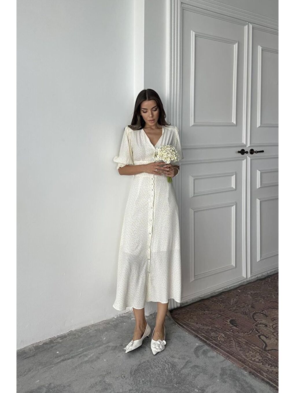 Sarı Arka Ve Bel Ucu Gipeli Elbise-2