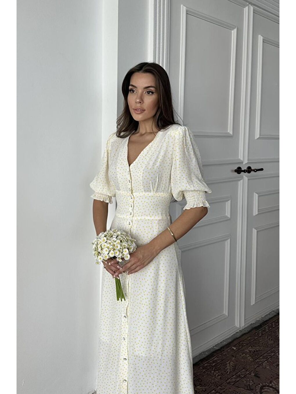 Sarı Arka Ve Bel Ucu Gipeli Elbise-3