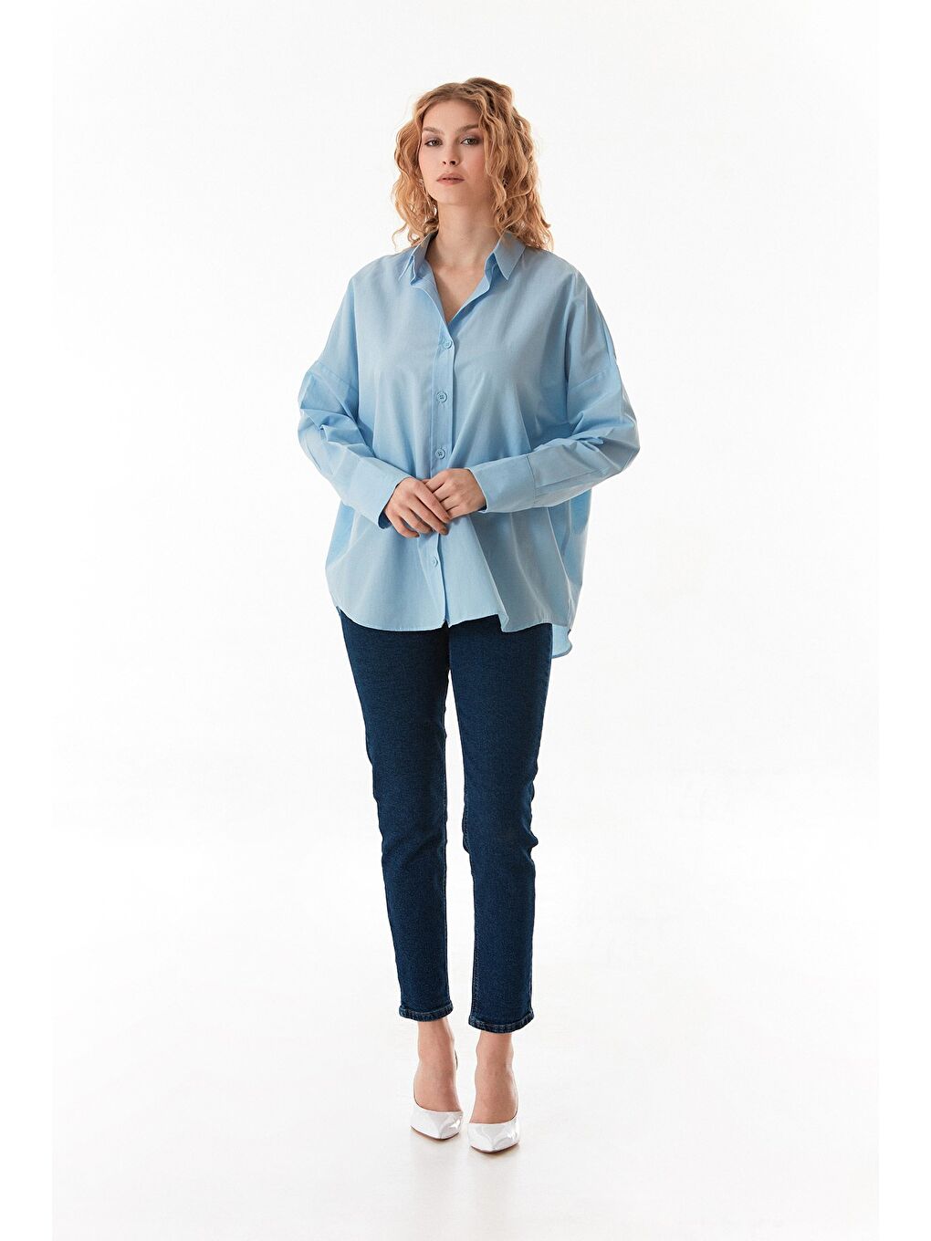 Mavi Basic Arkası Uzun Salaş Gömlek-2