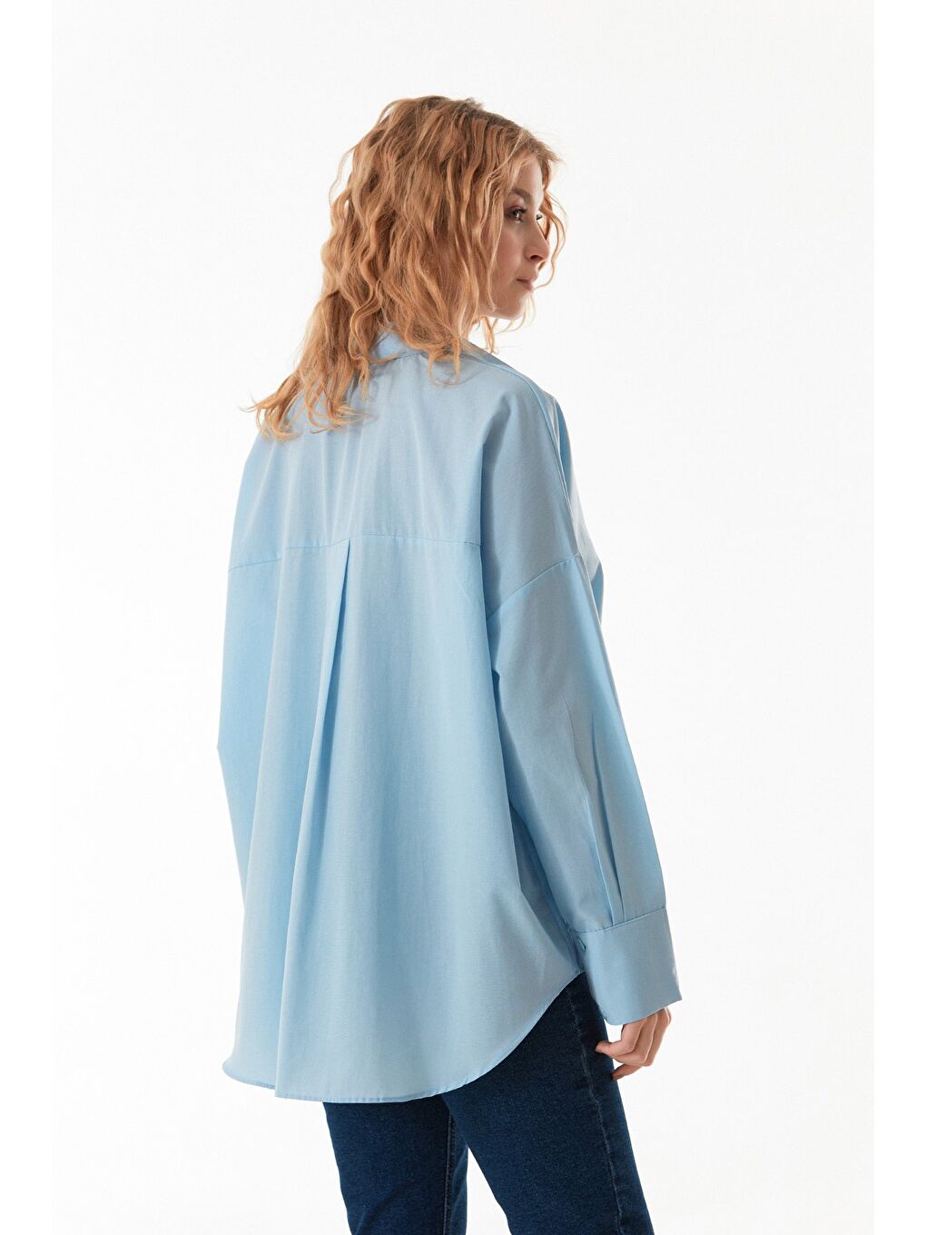 Mavi Basic Arkası Uzun Salaş Gömlek-4