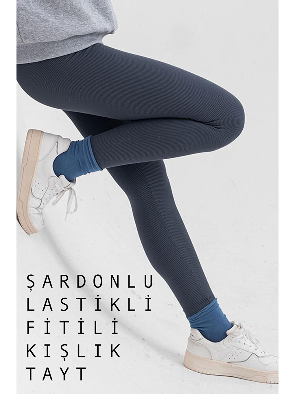 İndigo içi polarlı, LASTİKLİ, şardonlu, Fitilli, Toparlayıcı interlok Kışlık Örme Tayt @Verona