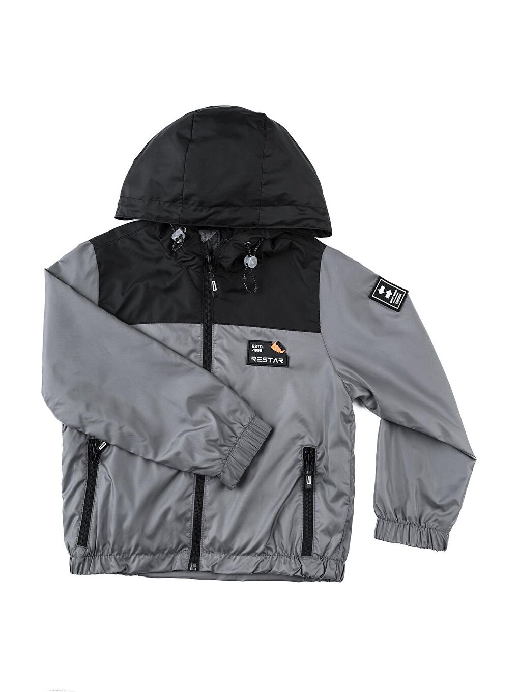 Gri Erkek Çocuk Kapüşonlu Su Geçirmez Yağmurluk-1