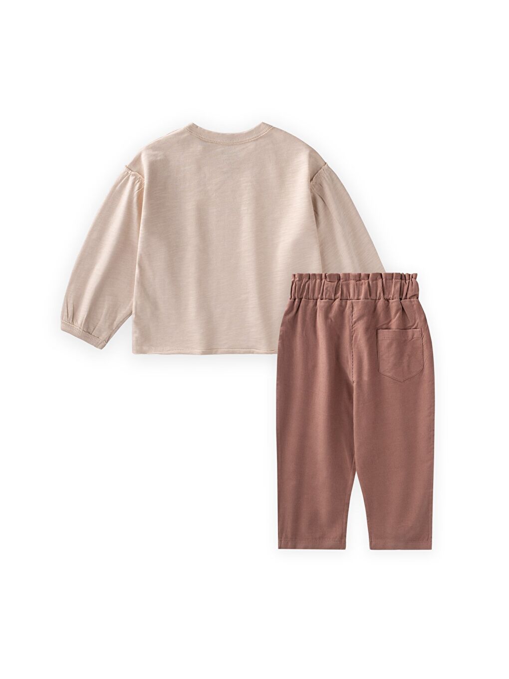 Kadife Pantolonlu T-Shirt Takım 1-7 Yaş Ekru-1