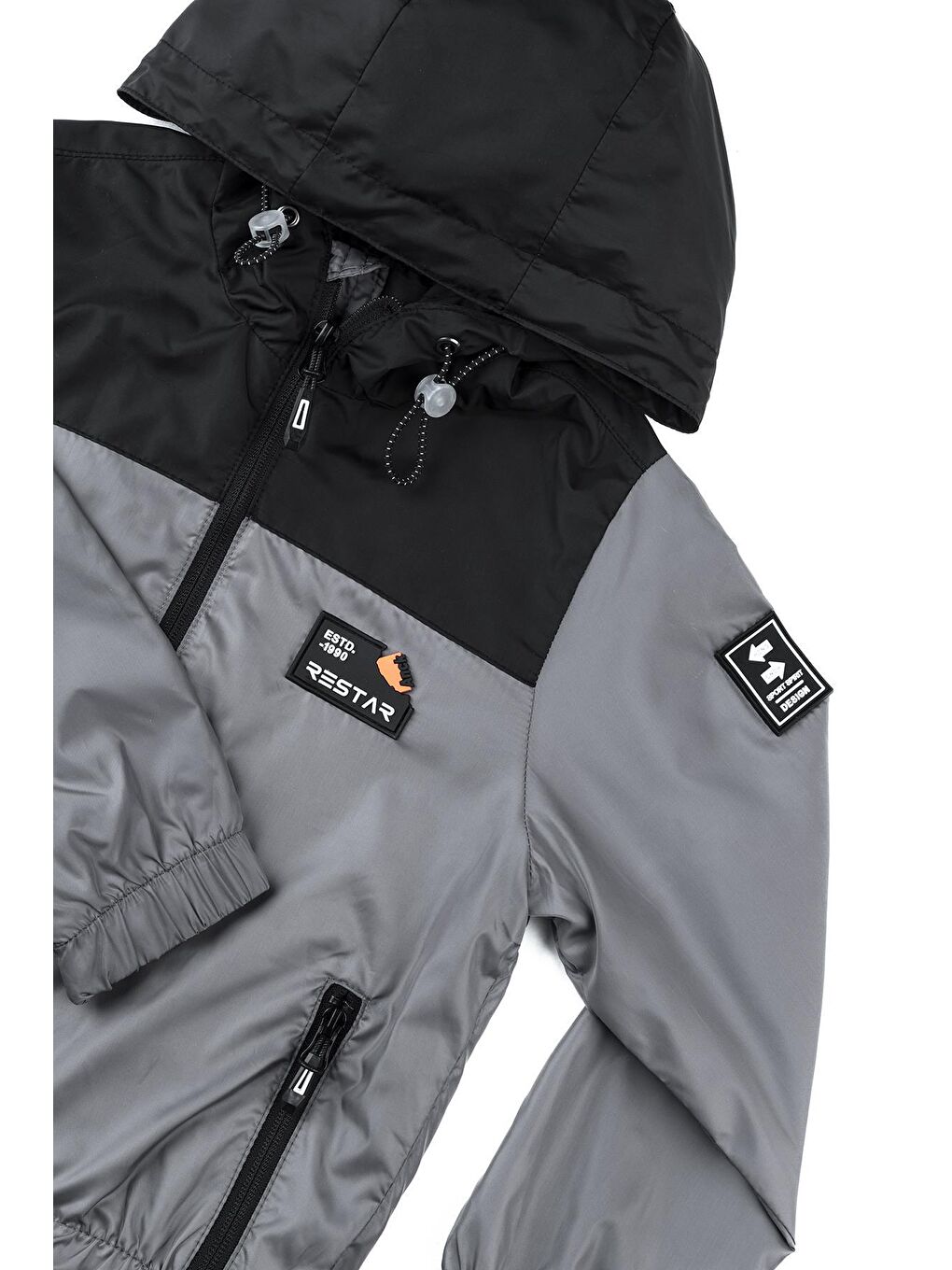 Gri Erkek Çocuk Kapüşonlu Su Geçirmez Yağmurluk-4