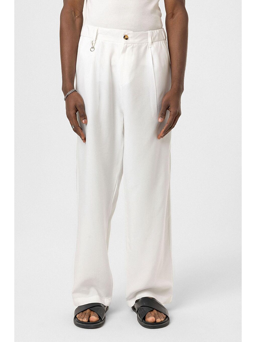 Relaxed Fit Kumaş  Erkek Pantolon Ekru-1