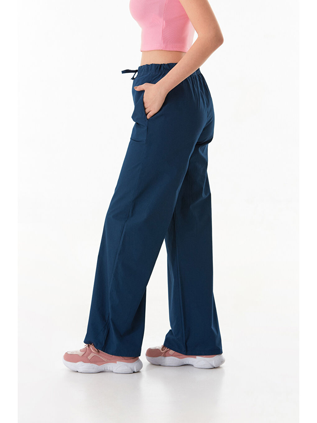 Lacivert Beli Lastikli Paraşüt Kumaş Pantolon-2