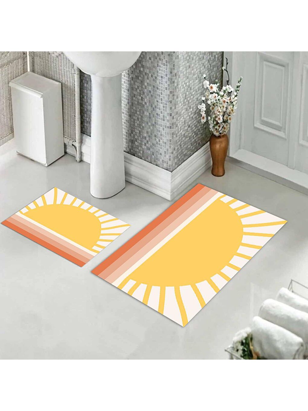 Karışık Desenli Baskılı Banyo Paspası Seti - Yumuşak ve Dayanıklı