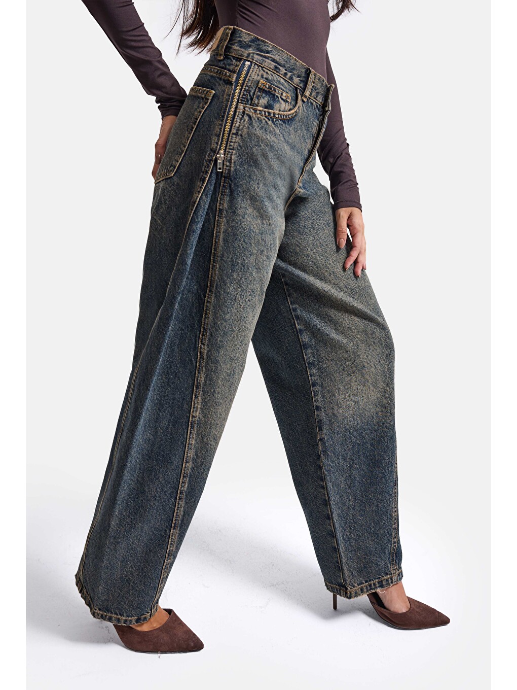 Mavi Kadın Jean Rengi 4w6-8 Barrel Fit Yan Fermuar Detaylı Tasarım Denim Jean