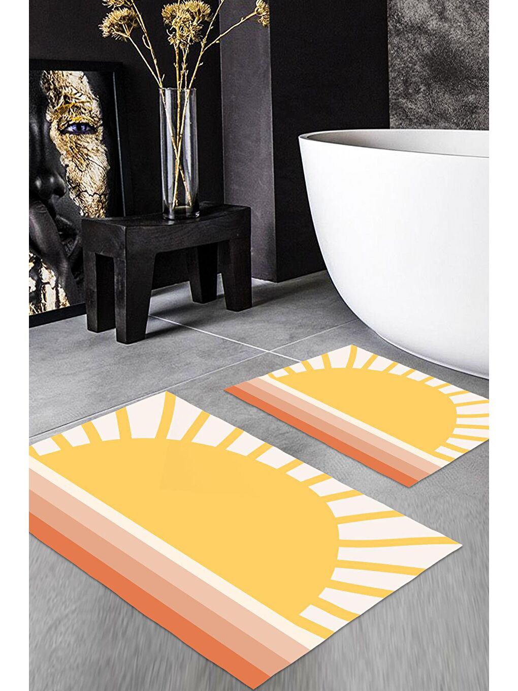 Karışık Desenli Baskılı Banyo Paspası Seti - Yumuşak ve Dayanıklı-1