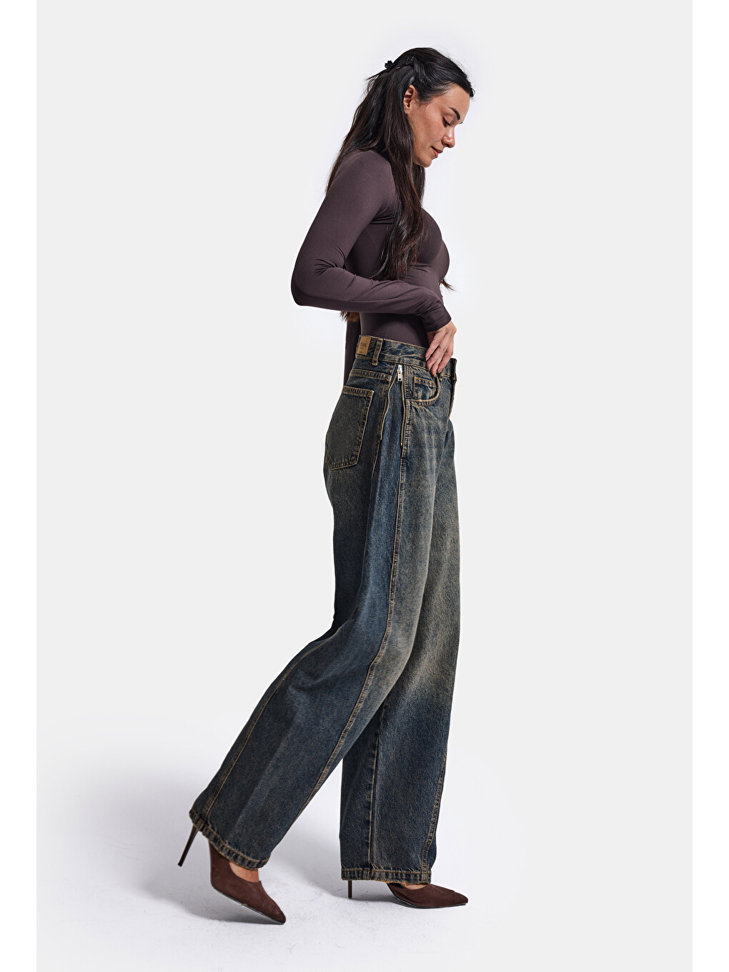 Mavi Kadın Jean Rengi 4w6-8 Barrel Fit Yan Fermuar Detaylı Tasarım Denim Jean-2