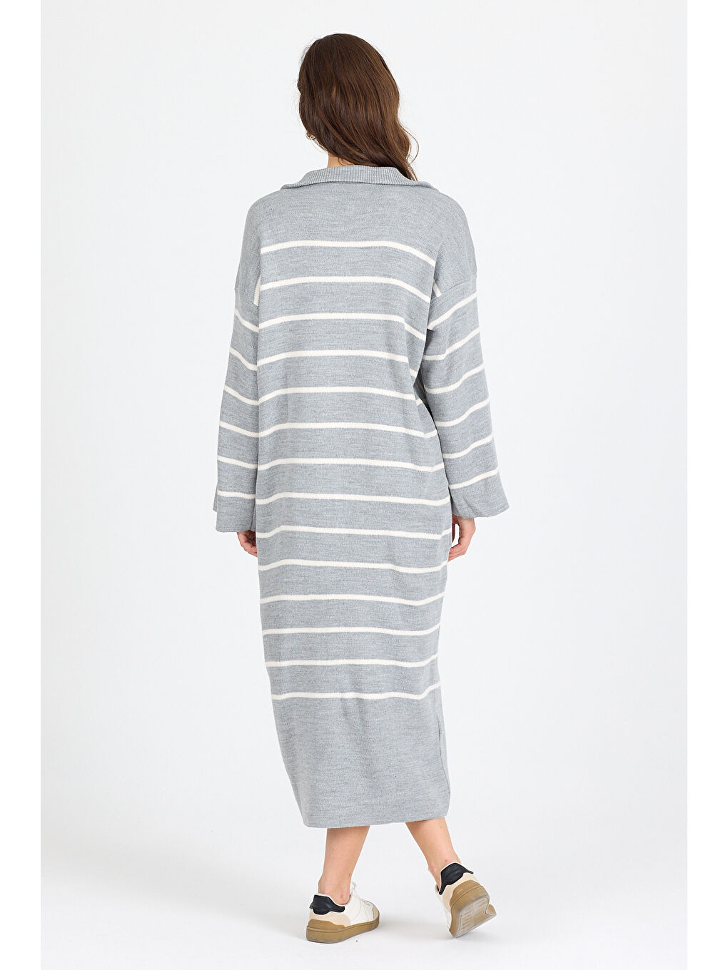 Gri Kadın Uzun Triko Elbise 3112 (Standart Beden s-m-l-xl Beden Uyumludur)-3