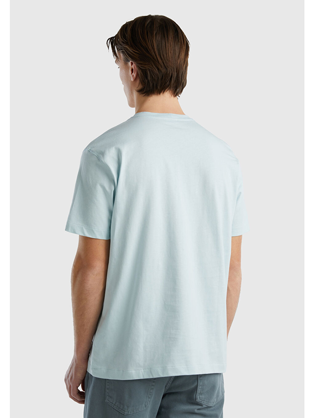 Erkek Uçuk Mavi  100 Organik Pamuk Baskılı Tişört-1