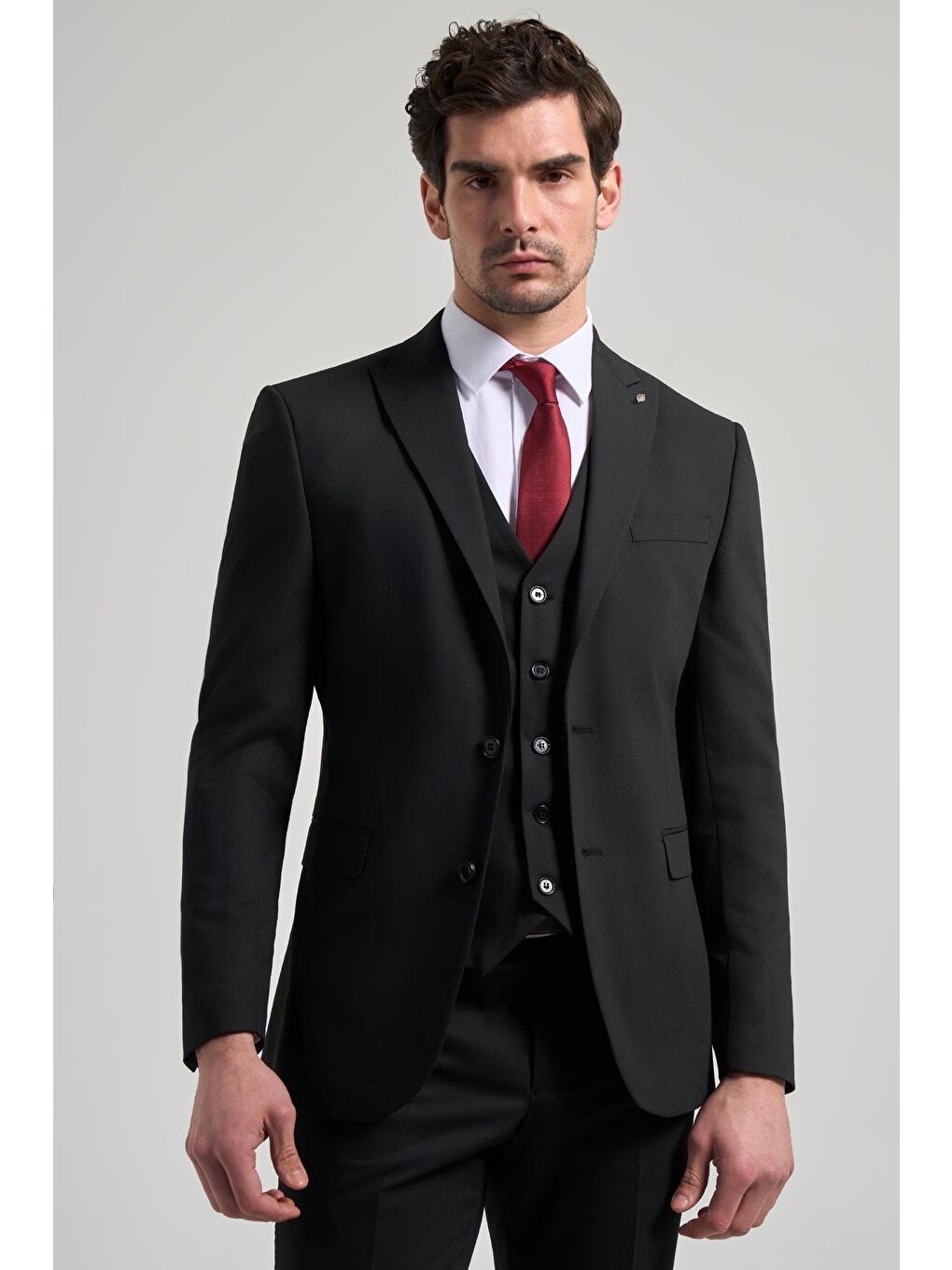 Siyah Kendinden Desenli 2 Düğme Classic Esnek Slim Fit Takım Elbise 1001250156-2