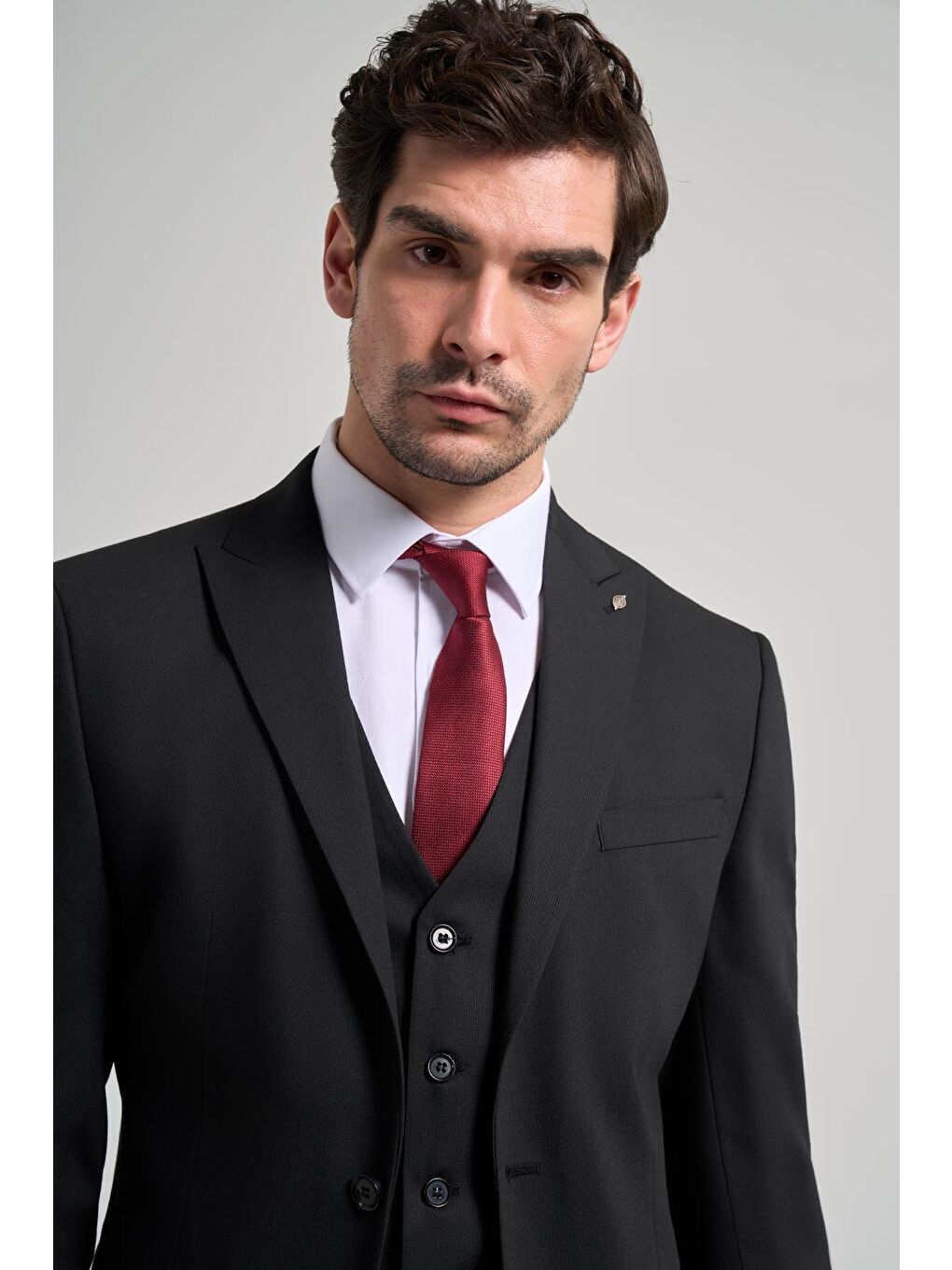 Siyah Kendinden Desenli 2 Düğme Classic Esnek Slim Fit Takım Elbise 1001250156-3