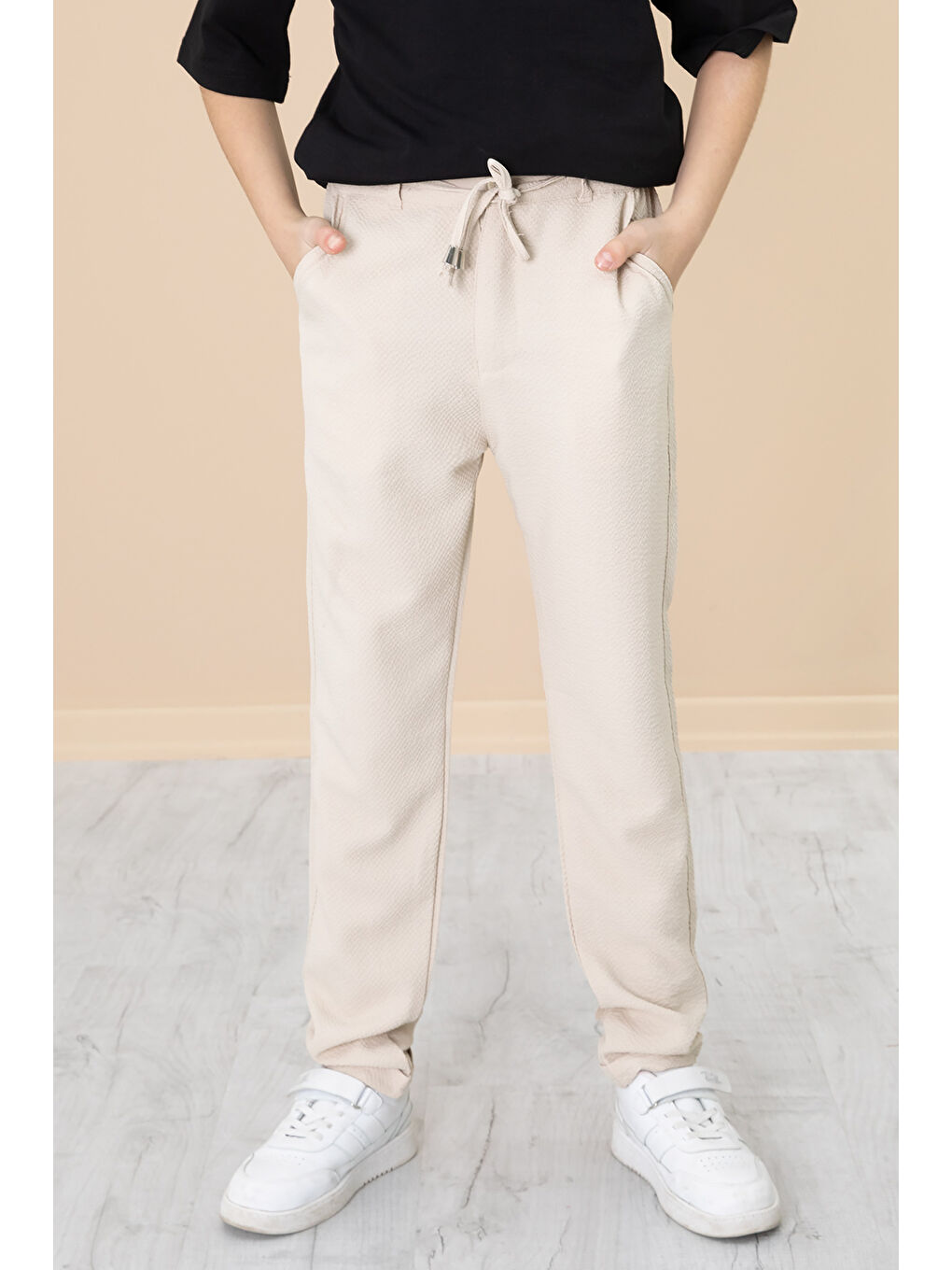 Wikiland Ekru Krem Duble Paça Erkek Çocuk Jogger Kumaş Pantolon 20053