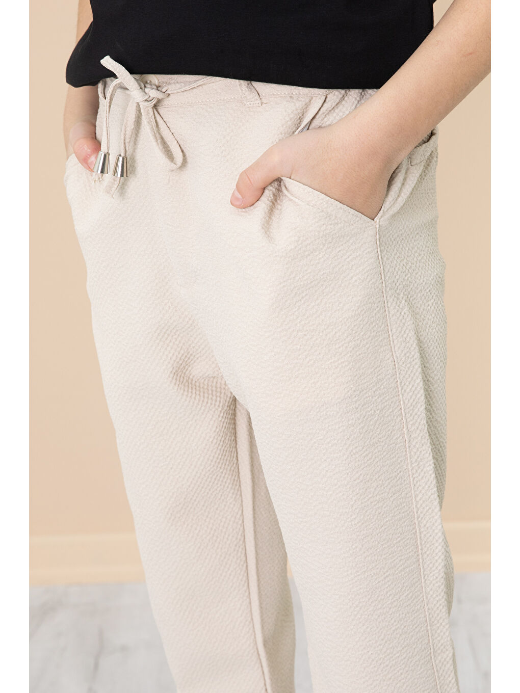 Wikiland Ekru Krem Duble Paça Erkek Çocuk Jogger Kumaş Pantolon 20053 - 1