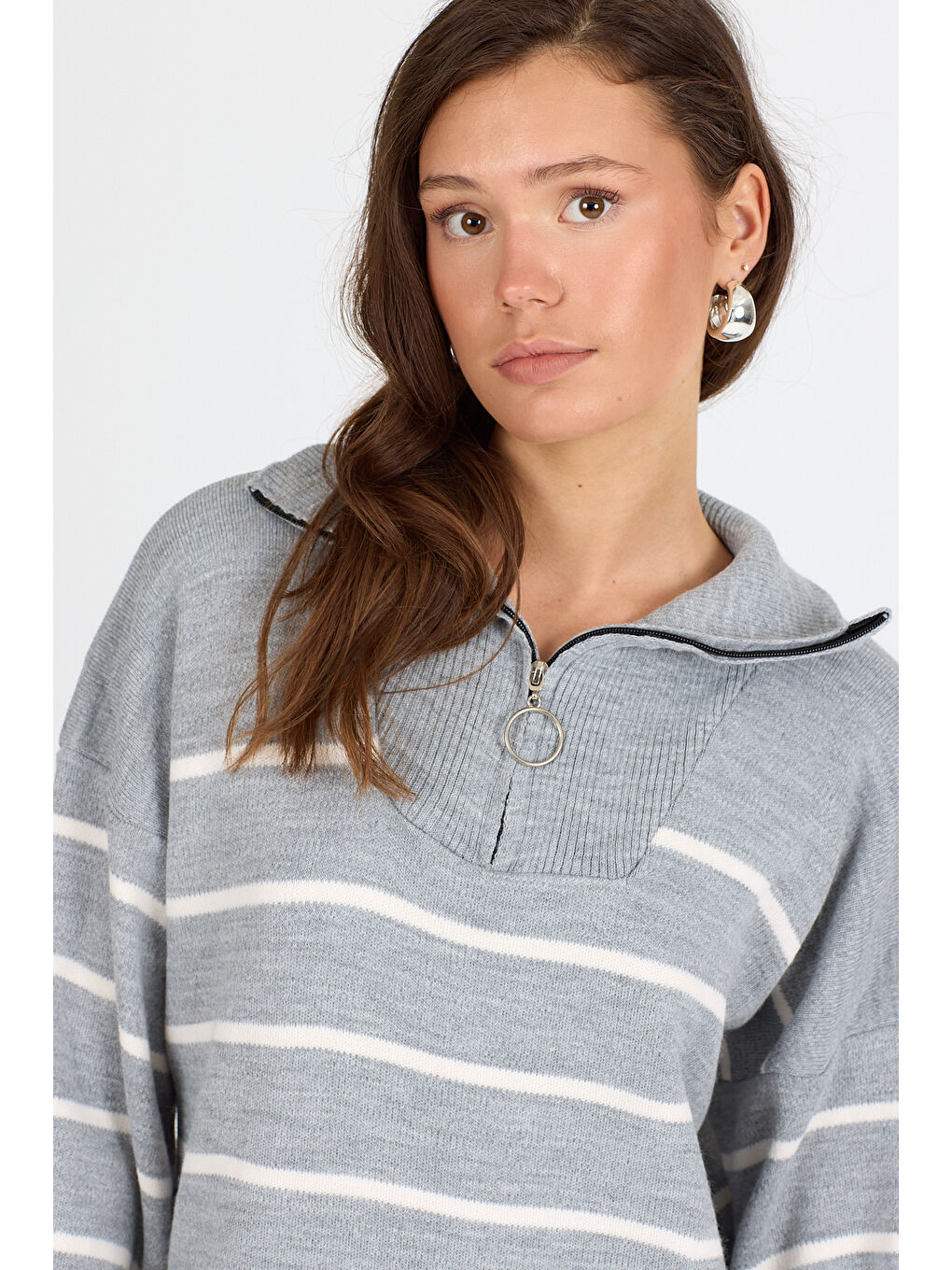 Gri Kadın Uzun Triko Elbise 3112 (Standart Beden s-m-l-xl Beden Uyumludur)-4