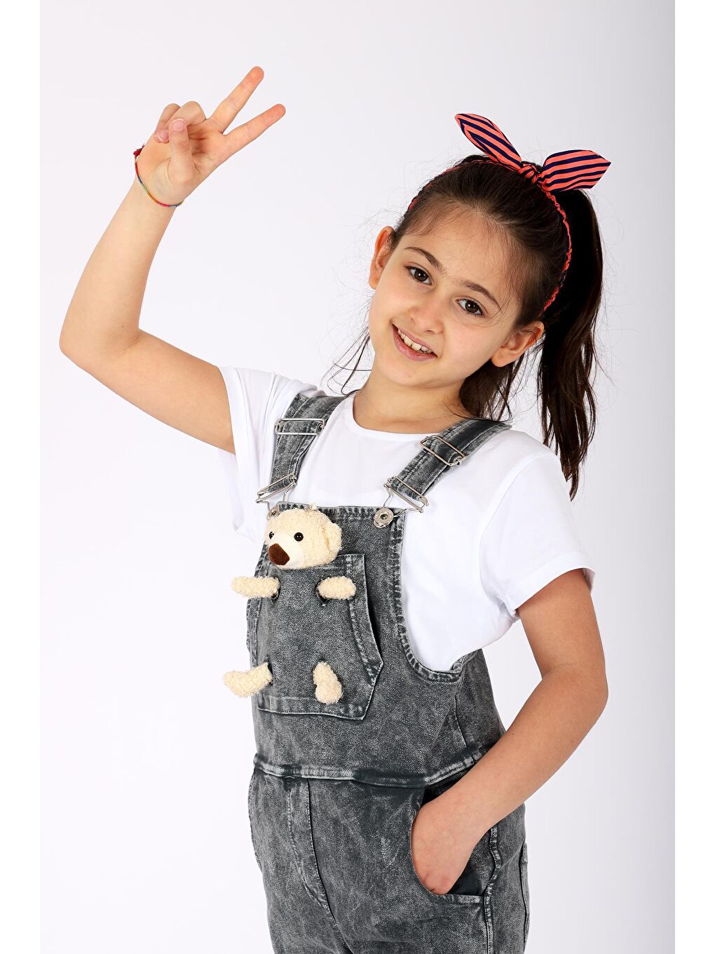 Gri Ayıcıklı Askısı Ayarlı  Kız Çocuk Salopet-2