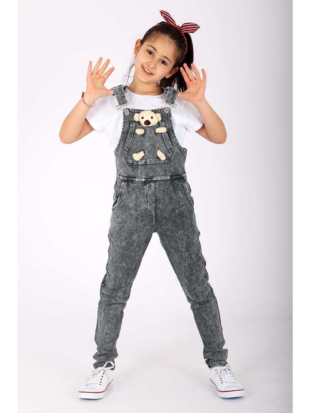 Gri Ayıcıklı Askısı Ayarlı  Kız Çocuk Salopet-3