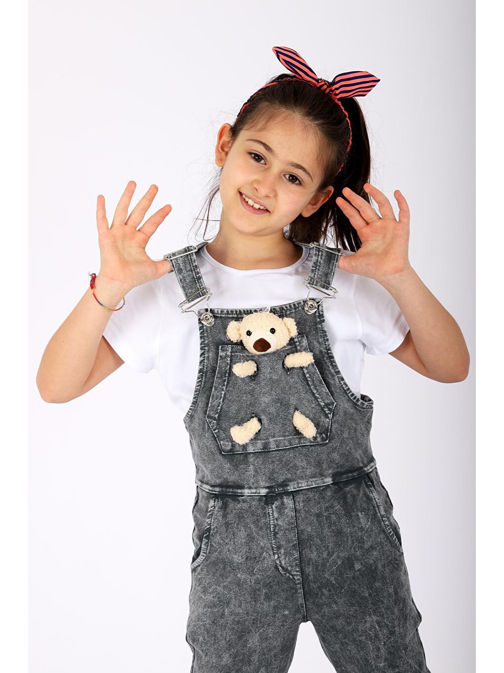 Gri Ayıcıklı Askısı Ayarlı  Kız Çocuk Salopet-4