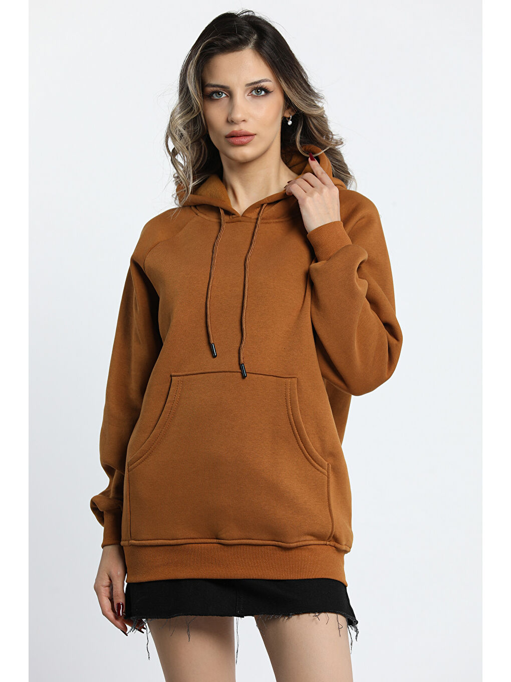 GÜLSELİ Kahverengi Kadın Şardonlu Kapüşonlu Sweatshirt - 3