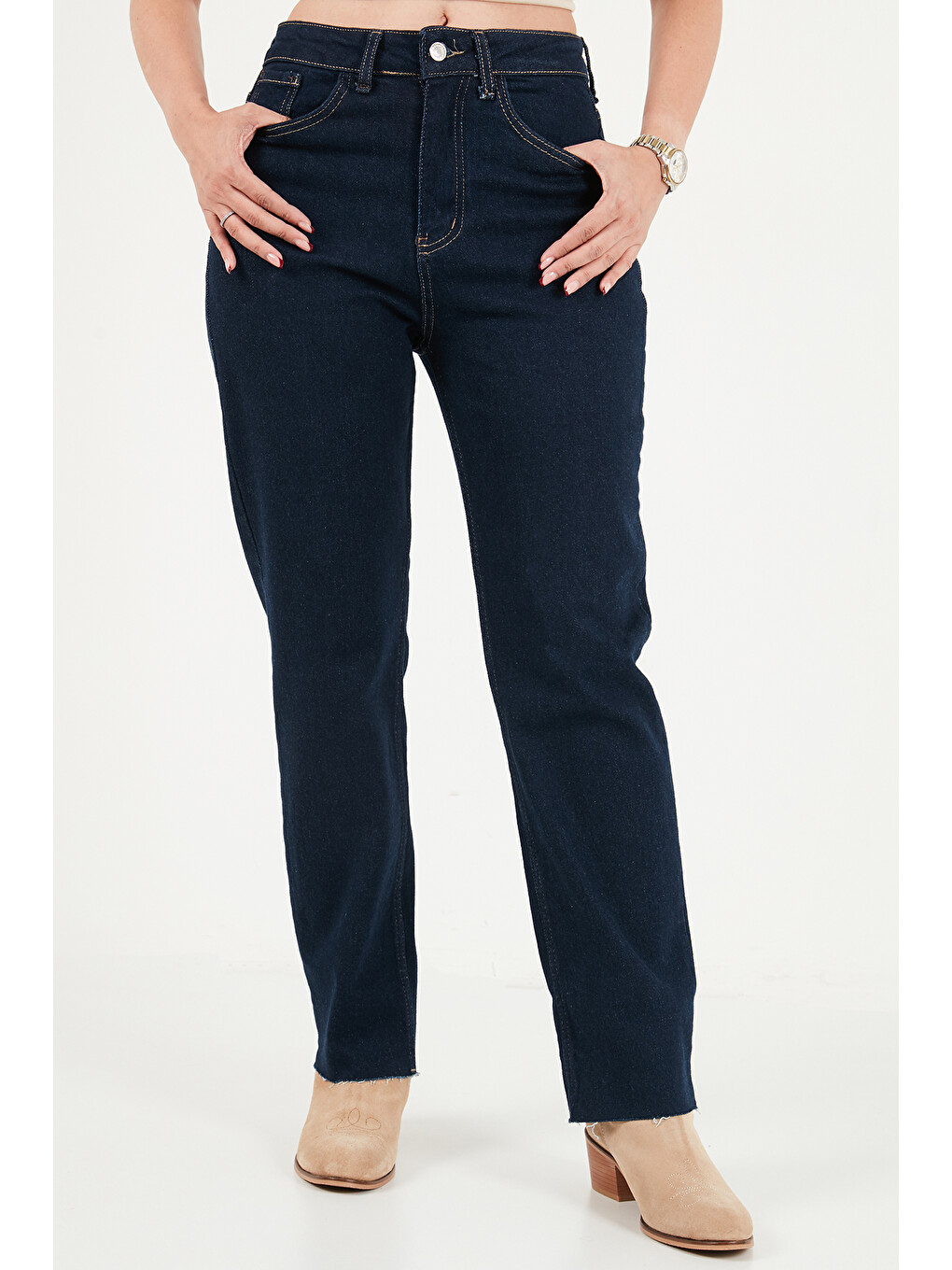 Mavi Pamuklu Yüksek Bel Düz Paça Jeans 7031007-3