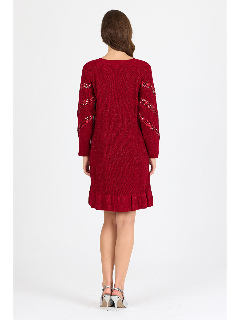 Kırmızı Kadın Bisiklet Yaka Sim Garnili Pul İşlemeli Eibise 3143 (Standart Beden s-m-l-xl Beden Uyumludur)-4