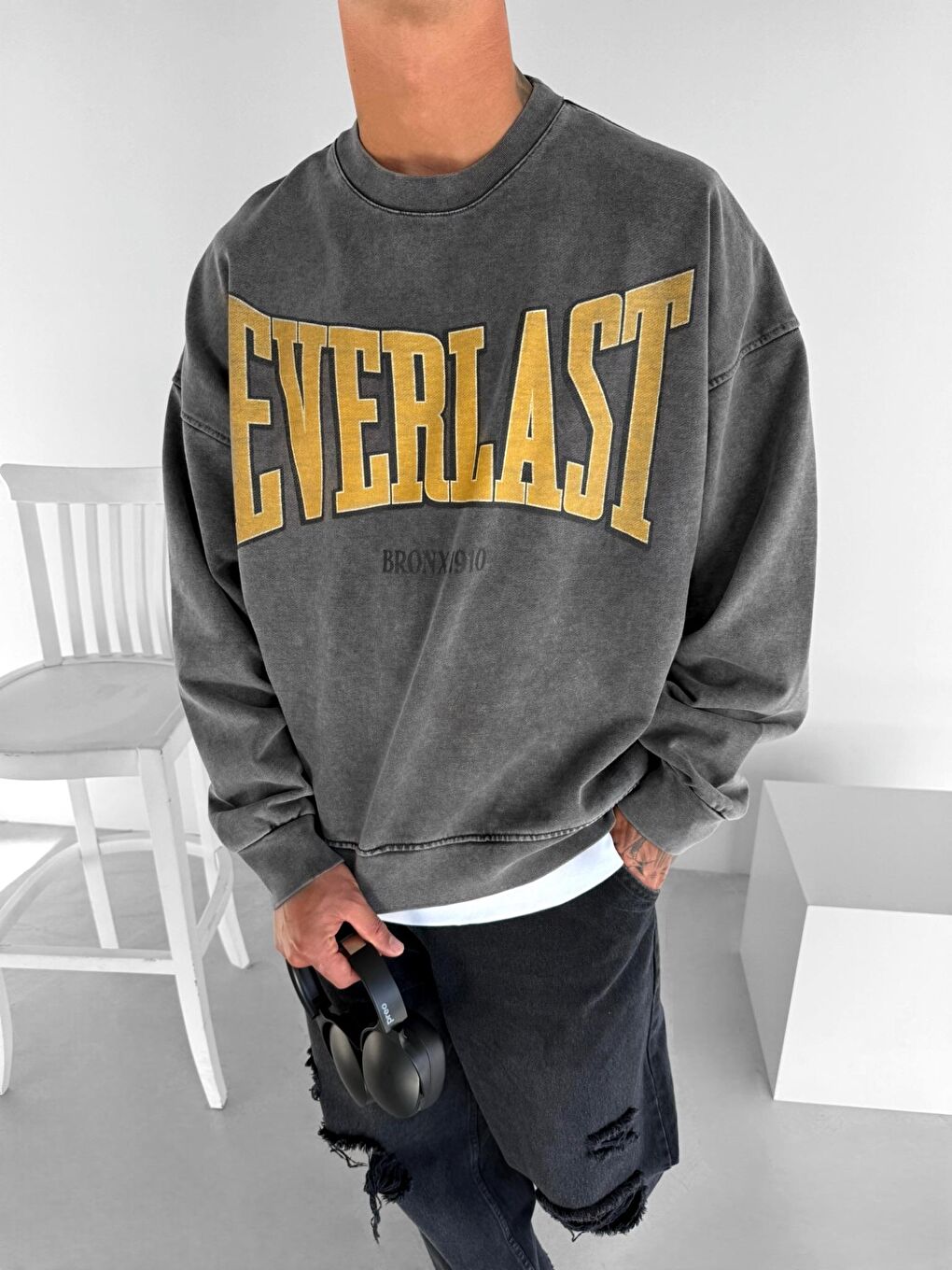 ablukaonline Erkek Everlast Baskılı Boxy Fit Sweatshirt Siyah - 1