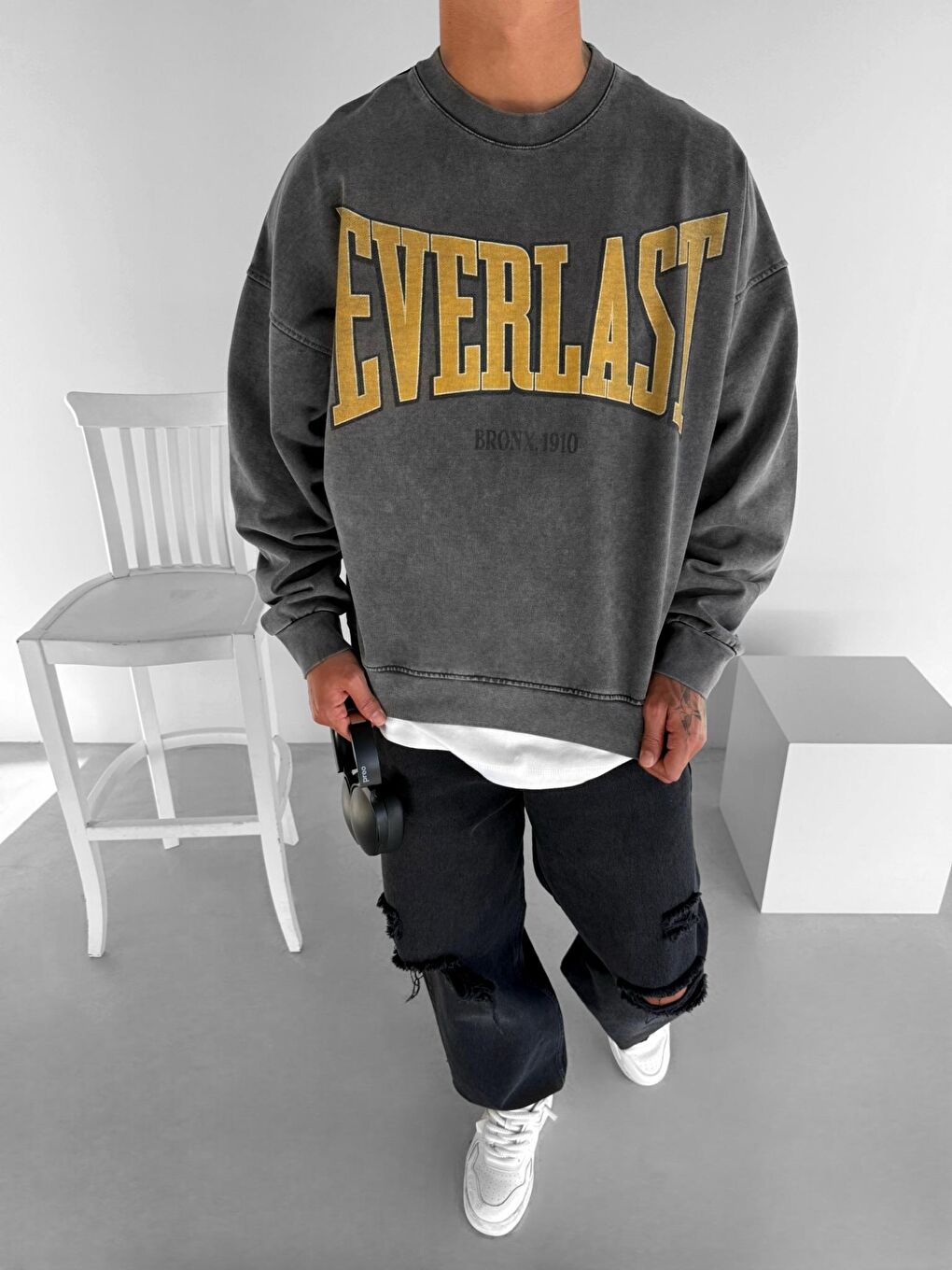 ablukaonline Erkek Everlast Baskılı Boxy Fit Sweatshirt Siyah - 2