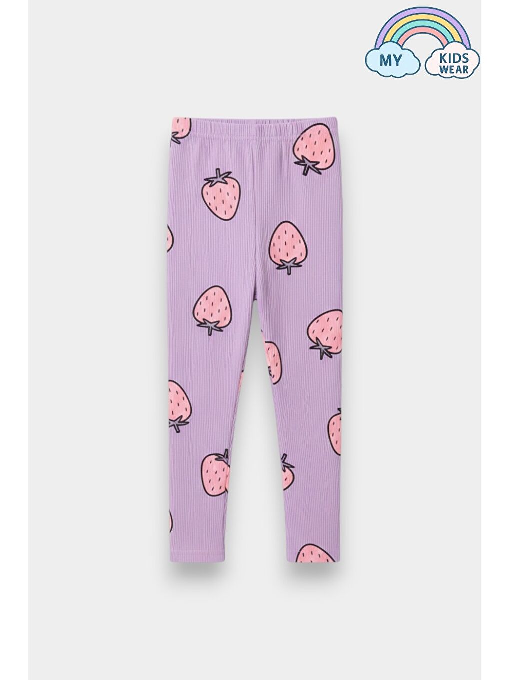 Lila Kız Çocuk Çilek Desenli 3 İplik Şardonsuz Sweatshirt Tayt Takım 2-10 Yaş 12344-2