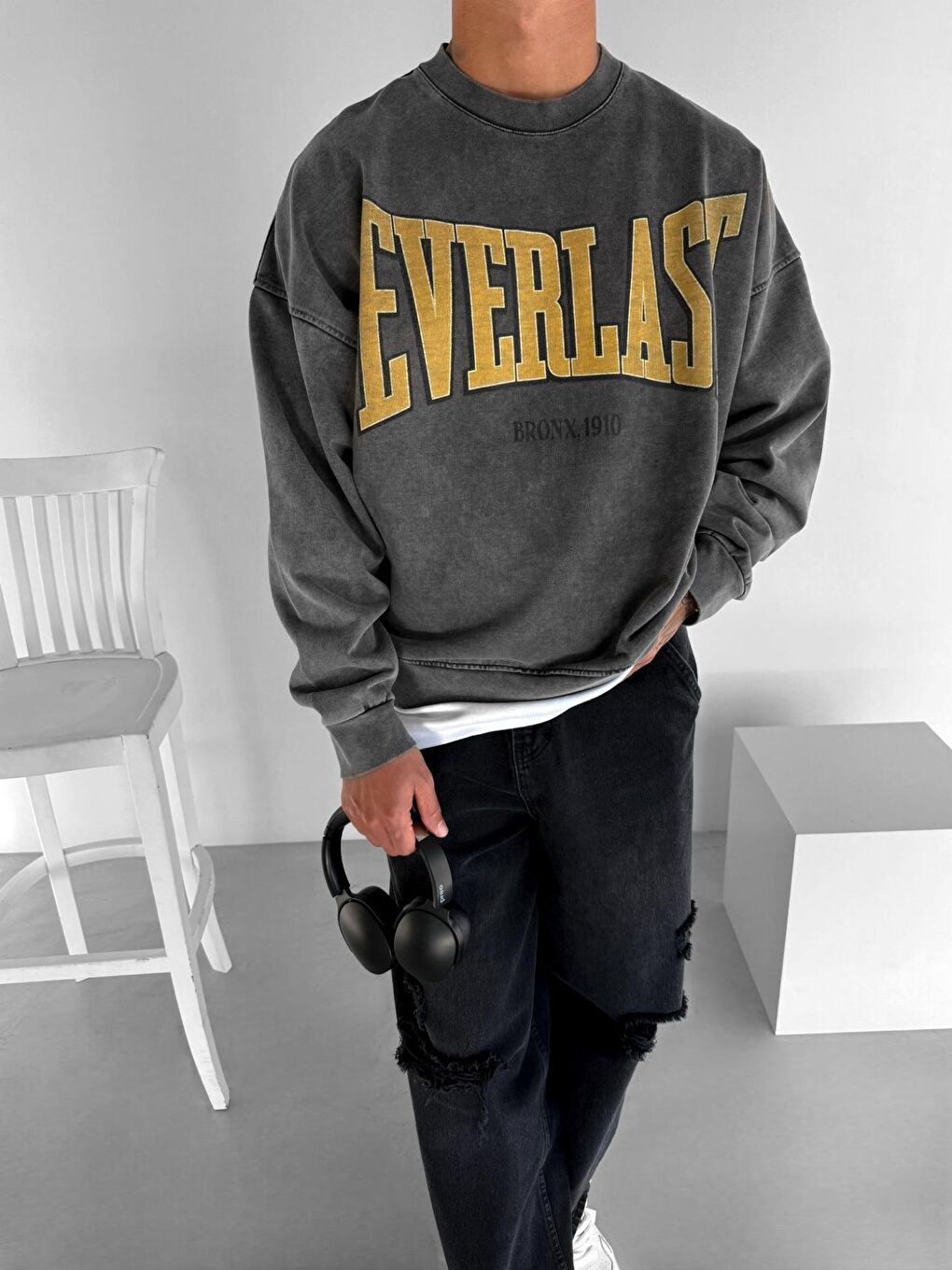 ablukaonline Erkek Everlast Baskılı Boxy Fit Sweatshirt Siyah - 3