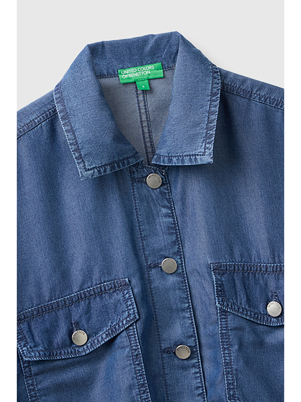 Kadın Açık Mavi Lyocell Denim Büzgü Detaylı Gömlek Yaka Yelek-6