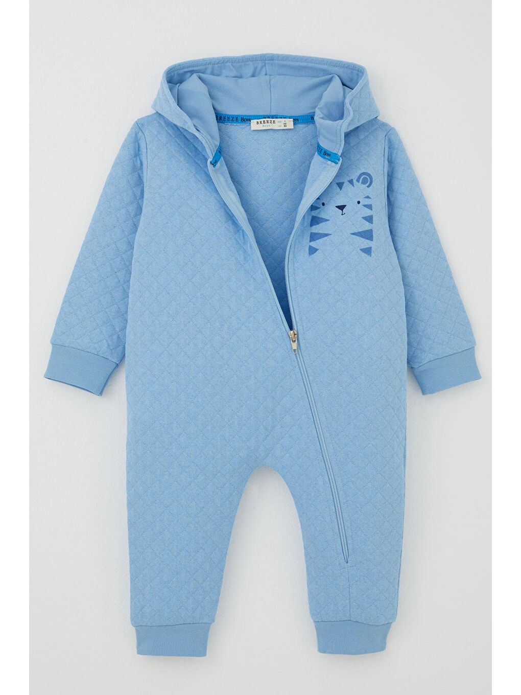 Erkek Bebek Tulum Kapitone Desenli Sevimli Aslancık Baskılı Kapüşonlu Açık Mavi (4 Ay-1.5 Yaş)-1