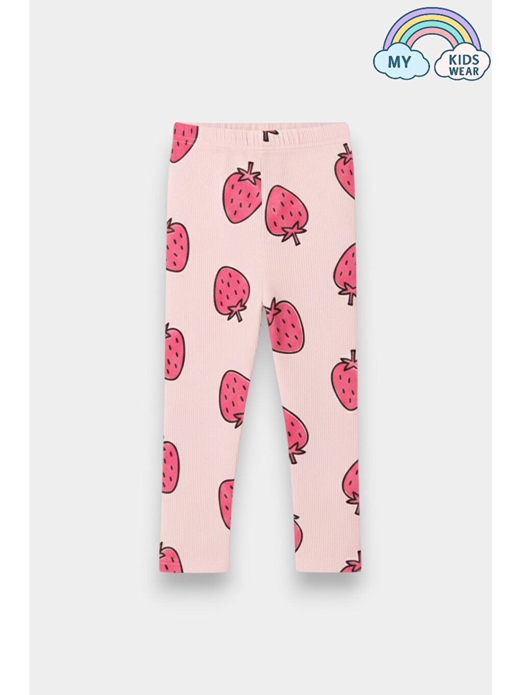 Pembe Kız Çocuk Çilek Desenli 3 İplik Şardonsuz Sweatshirt Tayt Takım 2-10 Yaş 12345-2