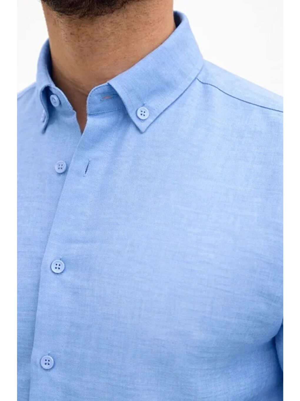 Erkek KETEN Kumaş Oversize Uzun Kollu Rahat Kalıp Gömlek - Açık Mavi-2