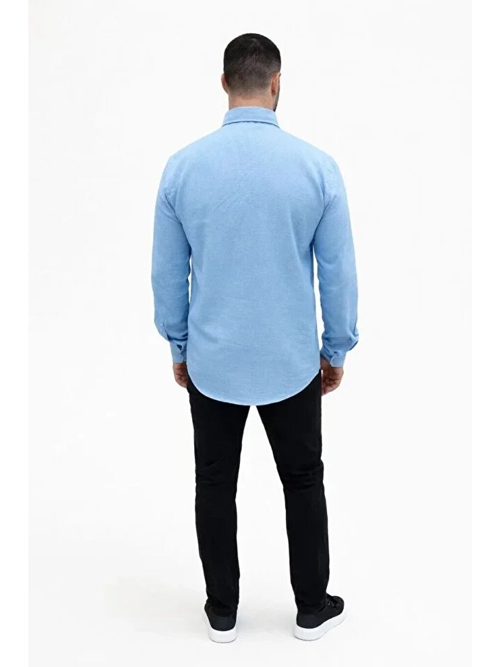 Erkek KETEN Kumaş Oversize Uzun Kollu Rahat Kalıp Gömlek - Açık Mavi-3