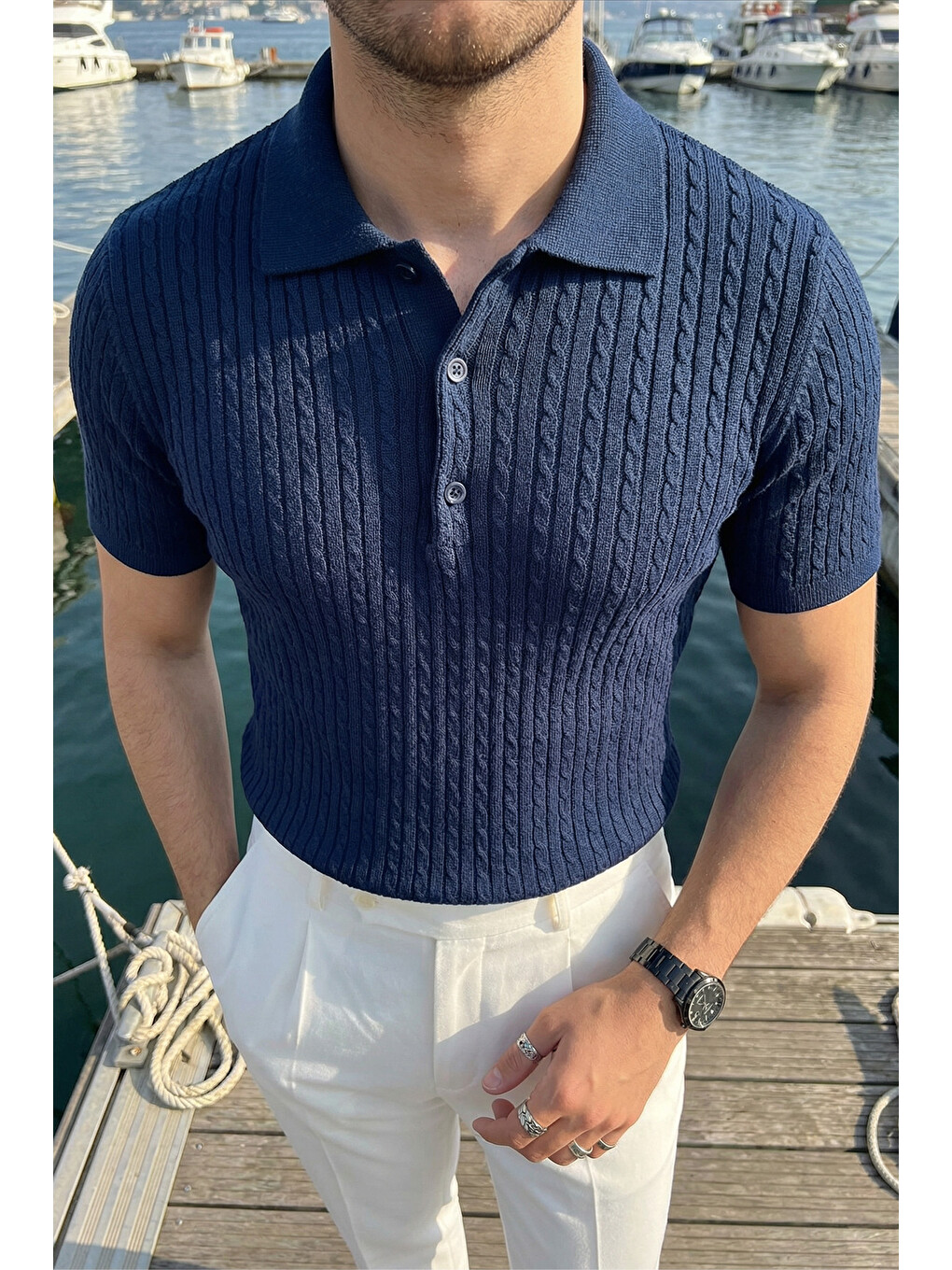 Mavi Tangi Premium Pamuk Slim Fit Polo Yaka Erkek Triko Tişört-1