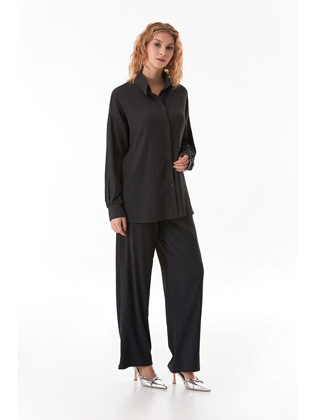 Antrasit Fullamodest Gömlek Yaka Bürümcük Kumaş İ̇Kili Takım