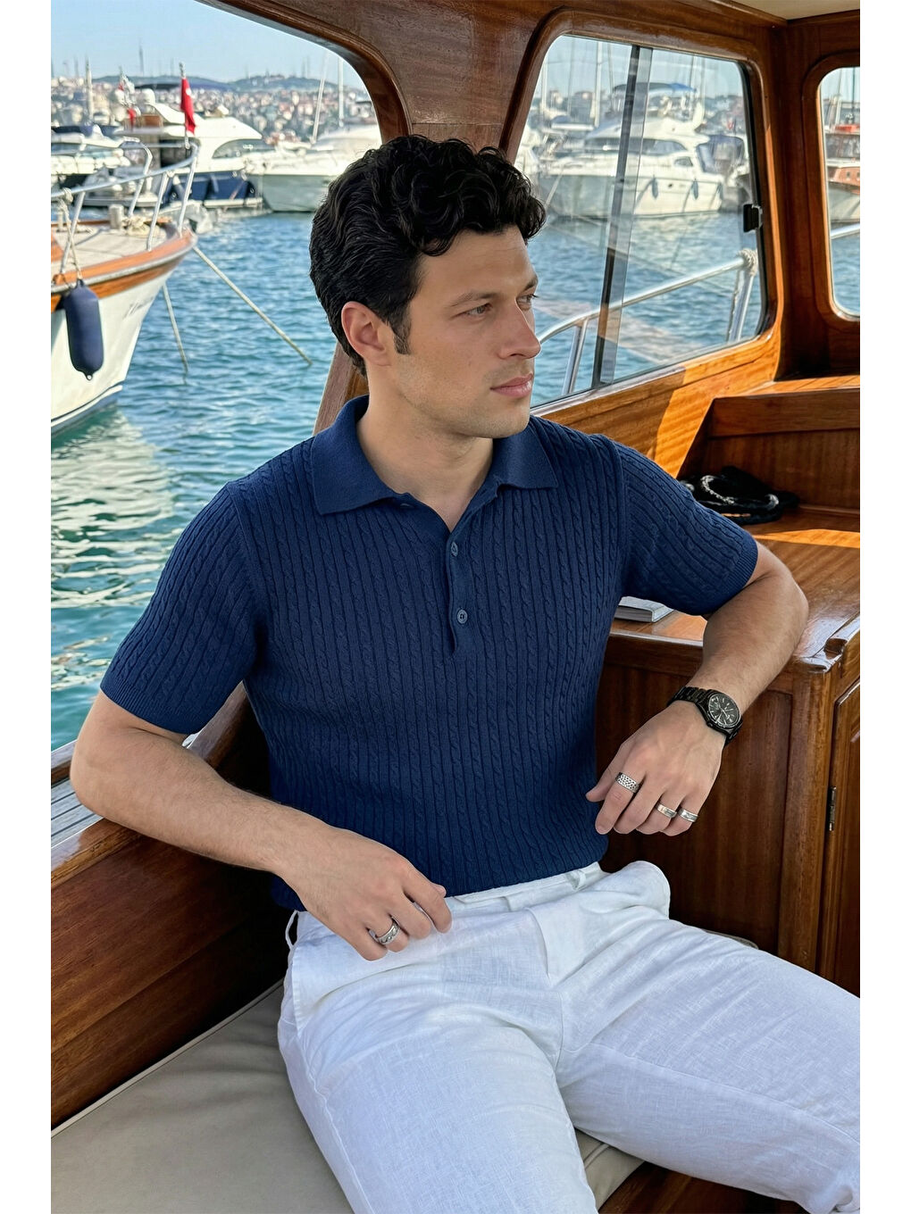 Mavi Tangi Premium Pamuk Slim Fit Polo Yaka Erkek Triko Tişört-2