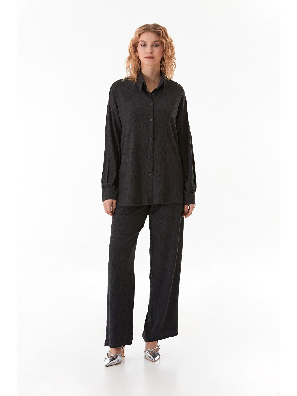 Antrasit Fullamodest Gömlek Yaka Bürümcük Kumaş İ̇Kili Takım-1