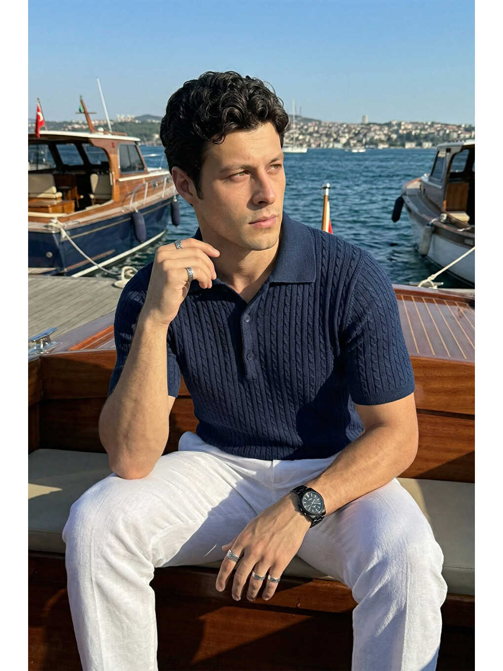 Mavi Tangi Premium Pamuk Slim Fit Polo Yaka Erkek Triko Tişört-3